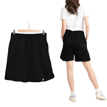 Inspi Chic Knit Walking Shorts For Women with Drawstring and Pockets Plain Ultrasoft Short Collection (Black)