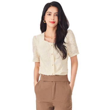 Lovito Women Elegant Plain Plicated Blouses L71ED013 (White)