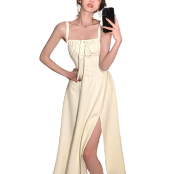 Lovito Women Elegant Plain Tie Front Back Dress L74ED185