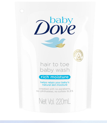 Baby Dove Hair to Toe Wash Rich Moisture 220ml Refill for Dry Skin