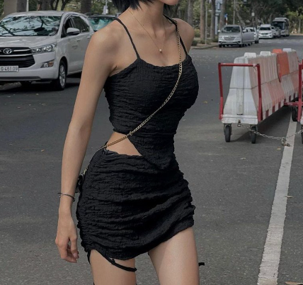 Sexy Backless Halter Camis & Stitching Drawstring Bodycon Skirt 2 Piece Set