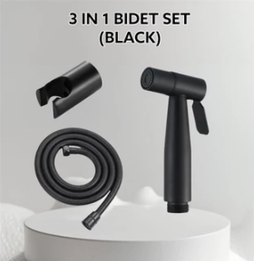 3 in 1 Black Toilet Bidet Sprayer Bidet Set with Holder and 1.5m Hose