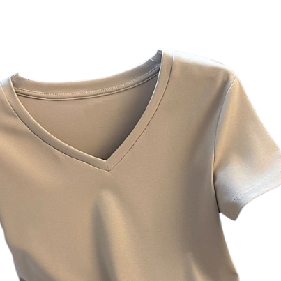 Lovito Women Casual Plain Asymmetrical T-Shirt LNA27003 (Khaki/Black)