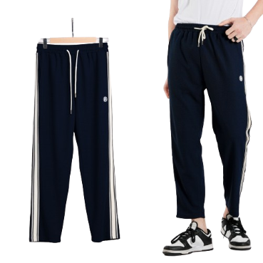 INSPI Waffle Pants For Men and Women with Drawstring and Pockets Baggy High Waist Sweatpants Trouser (Navy Blue)