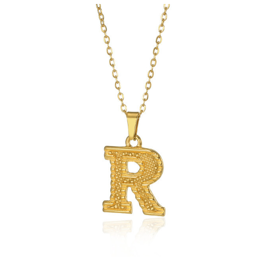 Stainless Steel Capital Initial Letter Necklaces For Women A-Z Alphabet Pendant Necklace R
