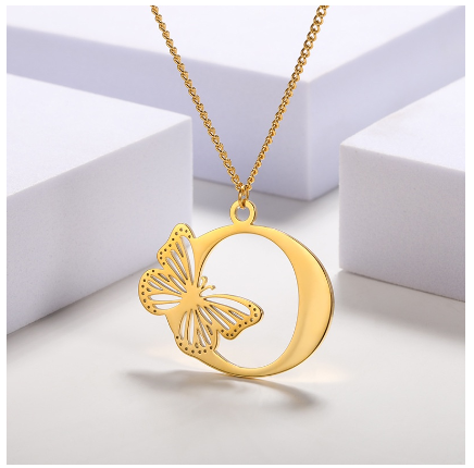 High-quality 18k Gold Plated A-Z Letters Necklace Stainless Steel Butterfly Necklace for Women Men Couple Fashion Jewelry O