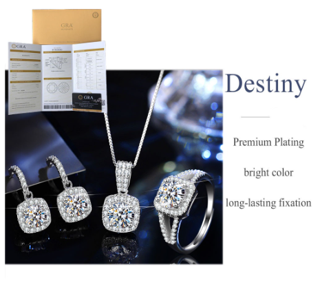 One Carat Mozanstone 925 Silver Jewelry Set Ring Earring Wedding Gift