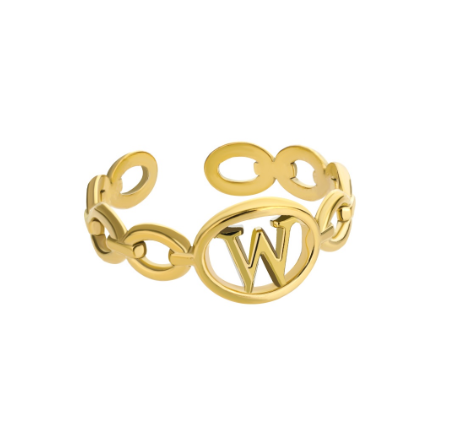 Kaijiang Hollow Initial Letter Rings For Women Gold Color Link Adjustable Open Ring Stainless Steel Jewelry Gift Fashion Accessories W