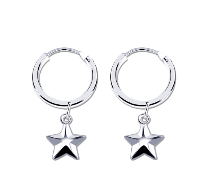 Sterling Silver Star Design Hoop Loop Dangling Earring