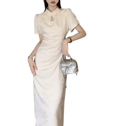 Lovito Women Button Ruched Dress LNE38212 (Off White)
