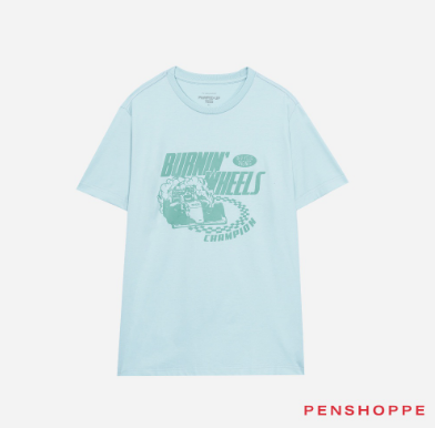 Penshoppe Burnin' Wheels Regular Fit Graphic T-Shirt For Men (Seafoam Green)