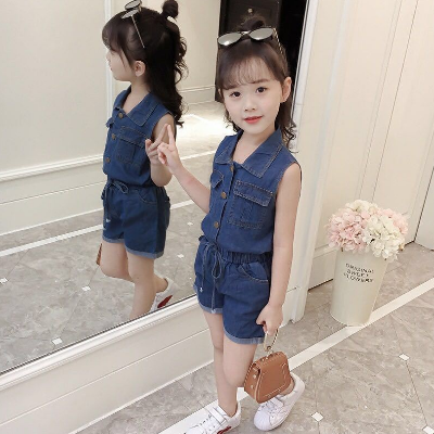 Terno For Kids Girl Girls' Denim Suit Korean Style Tops and Shorts Two-Piece Set Washed Cotton Suit Kids Suit Girl S Clothing
