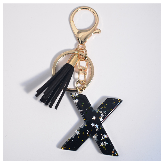 Black A-Z 26 Letter Key Chain Fashion Star Sequin Filled Initials Keyrings For Women Bag Ornaments Charm Car Key Holder Gifts X