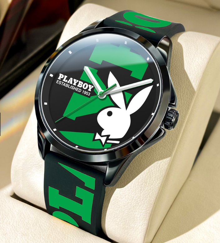 Playboy Watch For Men Waterproof Silicone Strap Original Rabbit Dial Trendy Fashion Style Men's Watch
