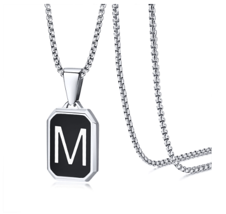 Meaeguet Black Fashion Necklace For Men Letter A-Z Pendant Stainless Steel Birthday Gift For Boyfriend M