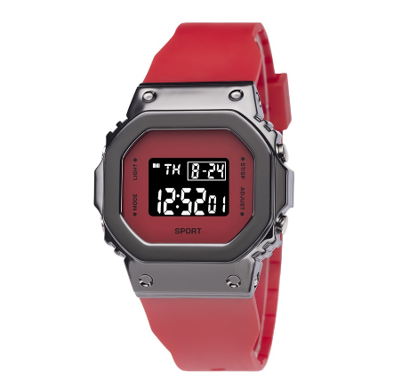 Original LED Multifunctional Digital Unisex Waterproof Sports Fashion Luxury Square Luminous Watch Trendy Men Women Silicone RED