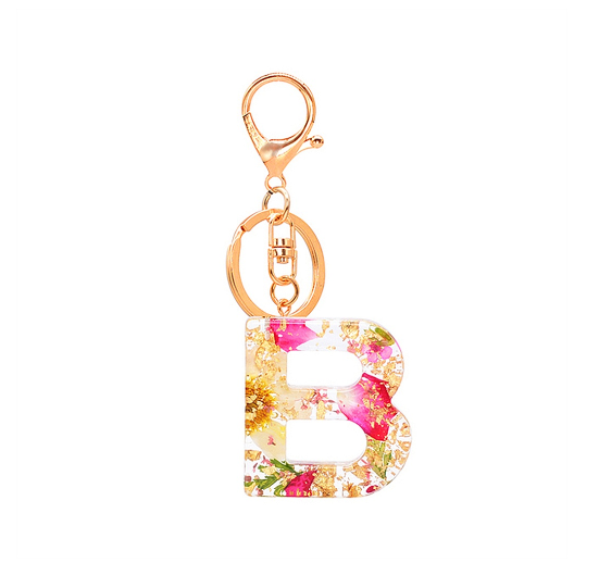 A-Z 26 Letter Pendant Keychains Resin Dried Flower Alphabet Keyring Charm Women Cute Bag Ornamant Accessories Gifts B