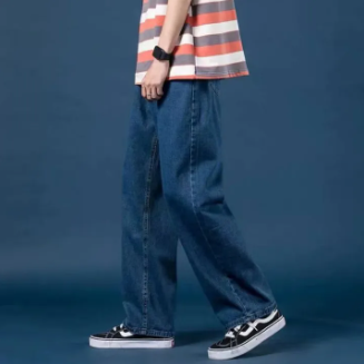 Light Color Jeans Men's Loose Washable Straight Pants Korean Fashion Retro Wide Leg Pants