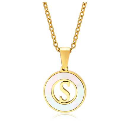 Vnox 18K Gold Stainless Steel Letters Pendant Necklace,Round Hollow 26 Alphabet Necklace for Women S