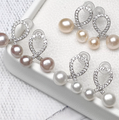Earring bowknot setting freshwater pearl earring for women
