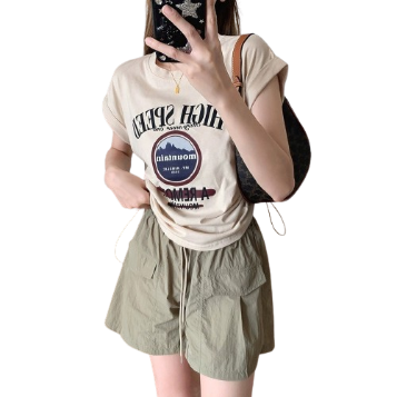 Lovito Women Drawstring Basic T-Shirt LNE21185 (Khaki)