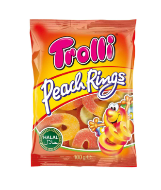 Trolli Peach Rings Gummy Chewy Candy Gluten Free 100g
