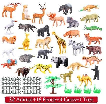53pcs Jungle Animals Figures Wild Zoo Toys Set Giraffe, Lion Panda Monkey For Kids Cupcake Topper