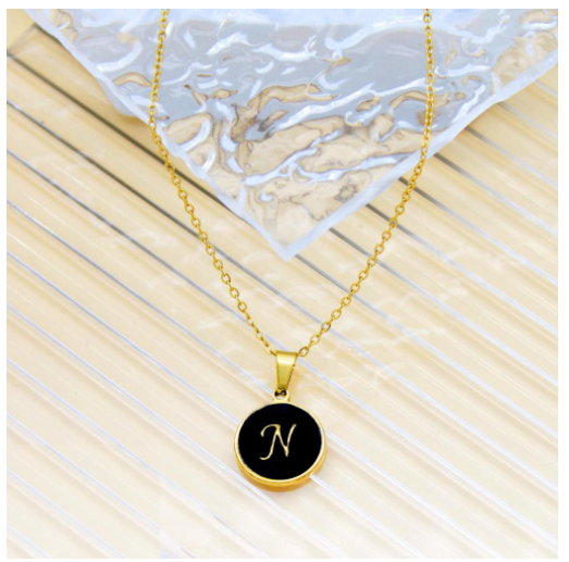 GnG Jewelry Letter A-Z Pendant Black Letter Cursive Design Stainless Steel Necklace For Fashion N