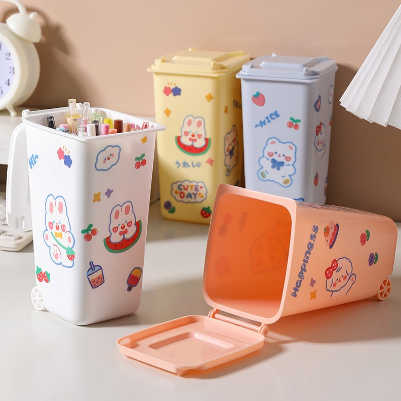 Desktop Mini Trash Can Pen Holder Cute With Lid Creative Deskpaper Basket Storage Bin