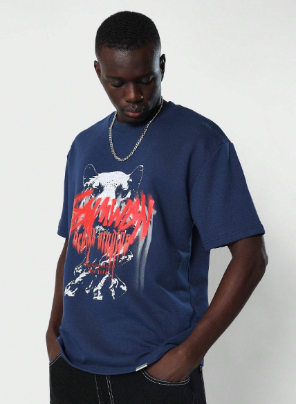 SUMWON Tee With Graffiti & Animal Graphic Print College Ready