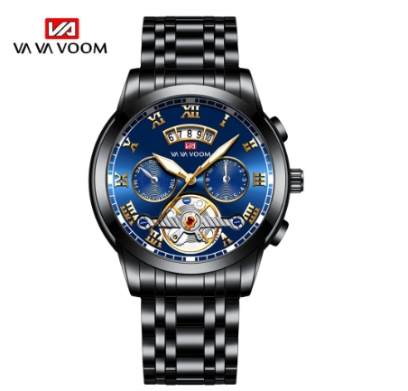 VA VA VOOM Top Brand Watch Men Luxury Wristwatch Imitate Automatic Quartz Sports Watch BLACK BLUE