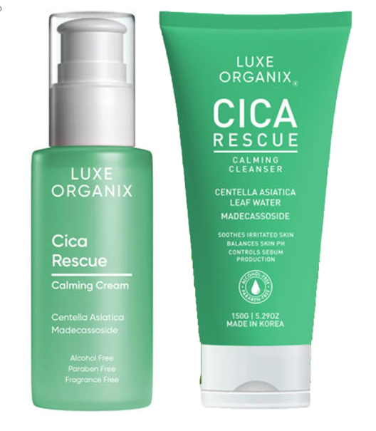 Luxe Organix Cica Rescue Calming Cream 80ml & Cica Rescue Calming Cleanser 150g Bundle