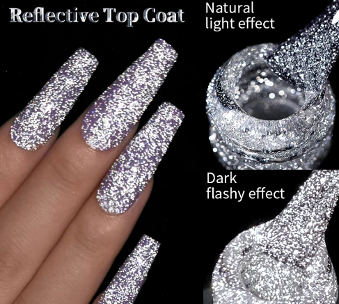 1pc 10ml Reflective Glitter Top Coat Gel Nail Polish Silver Colorful Sparkling Auroras Laser Semi permanent Nail Art Gel Varnis