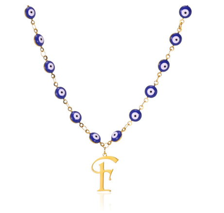 New Personalized Creativity Fashion Hip Hop Trend Plating 18k Gold Stainless Steel Devil's Eye Letter Necklace Initial Pendant