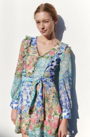 Fashion Flower Print Long Sleeve Dress