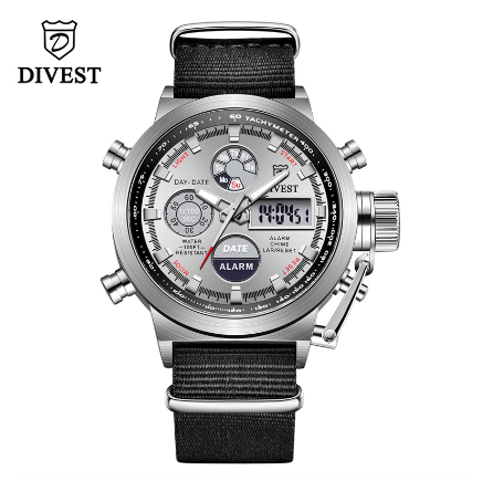 DIVEST Men's Watches Top Brand Fashion Casual Chrono Business Quartz Digital Men Watch Waterproof Luminous 9013 SILVER WHITE