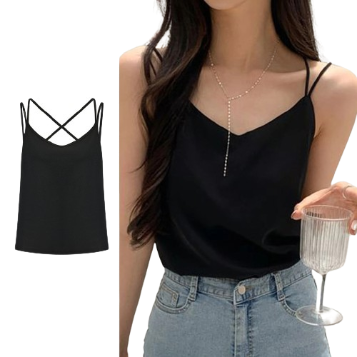 Lovito Women Casual Plain Criss Cross Basic Tank Top L80ED132