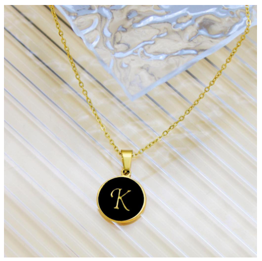 GnG Jewelry Letter A-Z Pendant Black Letter Cursive Design Stainless Steel Necklace For Fashion K