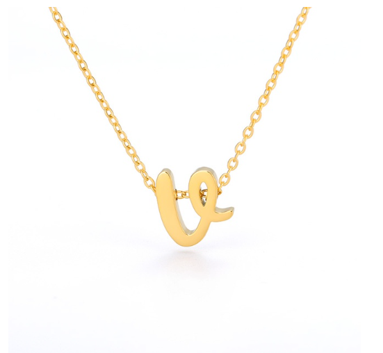 Maxzone Tiny Initial Letter Necklaces For Women Stainless Steel Old English Letter Vintage Necklace Boho Birthday Gothic Jewelry Gift V