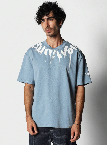 SUMWON Tee With Collar Graffiti Graphic Print