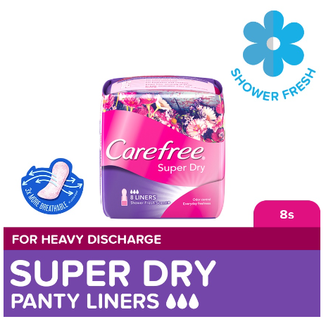 Carefree Super Dry Panty Liners 8s - Feminine Care, Odor Control, Absorb Discharge