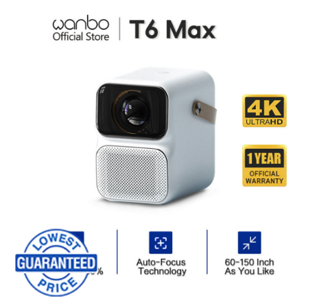 2023 New Wanbo T6 Max 4K Auto-Focus Projector Portable Android 9.0 Remote Voice Control 1600 Lumens