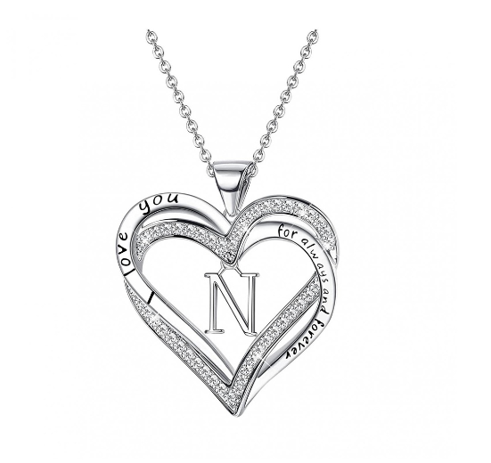 Clever Jewelry Letters Necklace A to Z Initial Heart Pendant Necklace Heart Necklace for Women Gift Dainty Initial Cubic Zirconia Alphabet N