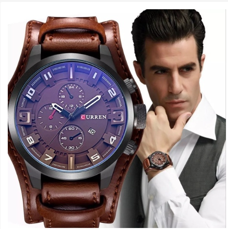 Clocks Date Sport Military Clock Leather Strap Quartz Men Watch