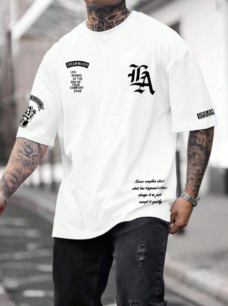 Manfinity LEGND Men's Plus Size Drop Shoulder T-Shirt With Slogan Print