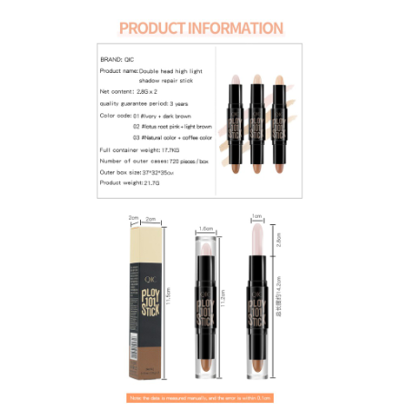 BEAUTY GLAZED 3 Colors Highlighter & Contour Stick Face Makeup Cosmetics