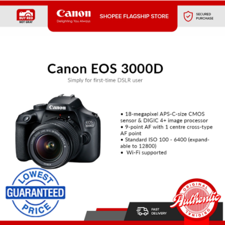 Canon EOS 3000D DSLR Camera with 18-55 DC III Lens w/ Free 32GB SD Card