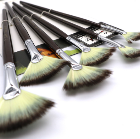 SeamiArt 6 Pcs. Fan Shape Nylon Hair Acrylic Watercolor Oil Painting Brush Set
