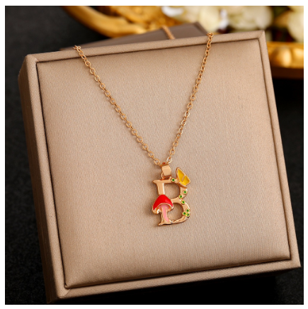 26 Letter Gold Pendant Necklace Dropped Oil Flower Animal Letter Necklace Fashion Men's and Women's Gift Wholesale B