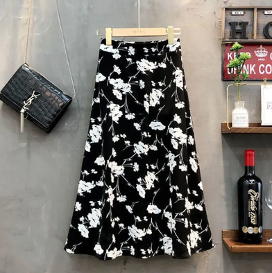 Women's Summer Slim Korean Style High Waist Plus Size Floral Skirt